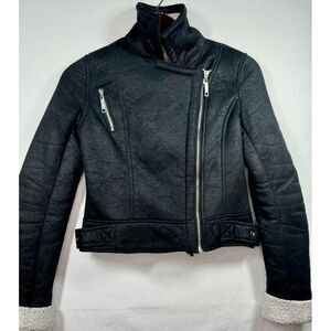 Arden B. Women's Black Faux Suede Sherpa Lined‎ Moto Biker Jacket Sz XS